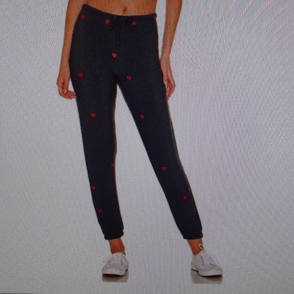 Pants - Chaser Tiny Hearts Sweatpants Black Red Heart Print Small New